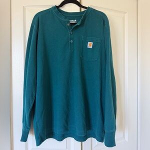 Carhartt Teal Long-Sleeve Henley with Chest Pocket